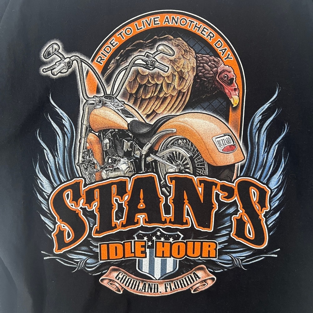 Harley Davidson Stan's Idle Hour Florida Black Biker Tee Graphic Shirt Wings XL - Picture 5 of 9